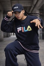 Fila Black Colorful Spellout Crewneck Sweatshirt Women's LARGE