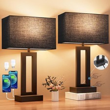 Nightstand Table Lamps for Bedrooms Set of 2 - Touch Bedside Lamp with USB C A