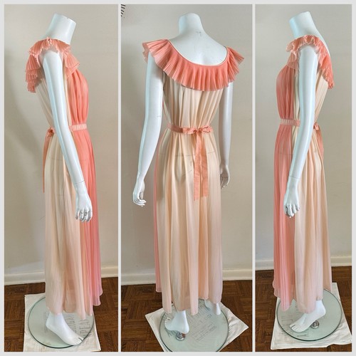 1950s Vanity Fair Slip Dress Negligee Lingerie 2 Tone Pleated Tie Back Gown VTG - Picture 3 of 24