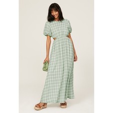 Show Me Your Mumu Eloise Cutout Maxi Sage Green Gingham Puff Sleeve Dress XS