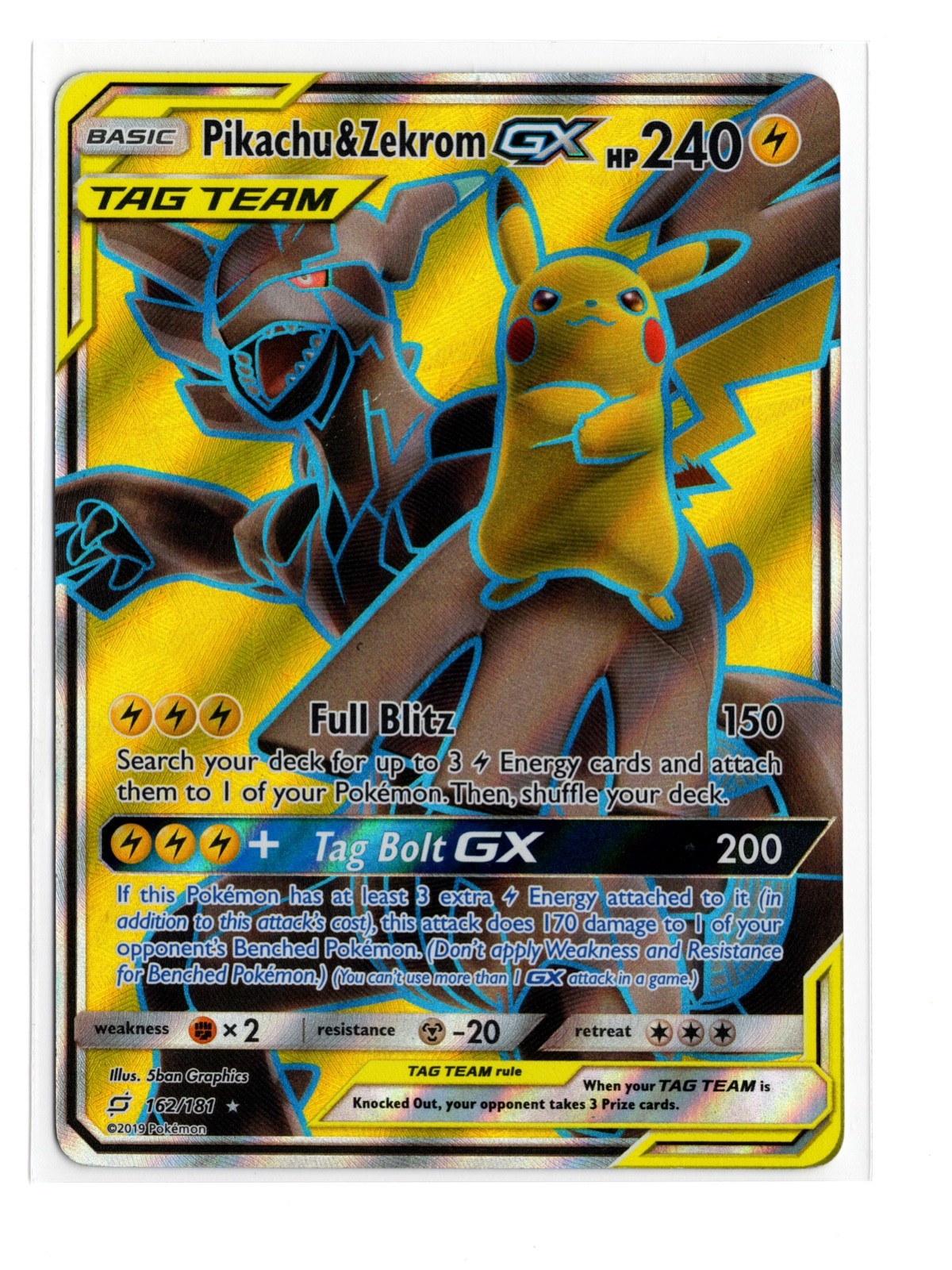 Pikachu & Zekrom GX (Full Art) 162/181 Sm-Team Up Holo