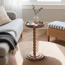 Round Side Table, Small Drink Table for Small Spaces, Martini Table with Rais...