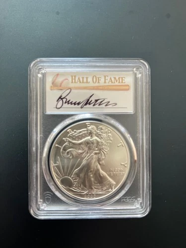 2020 (S) American Silver Eagle MS70 FDOI HOF Bruce Sutter Signed Pop 50