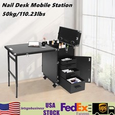 Nail Desk Mobile Station Rolling Makeup Train Case Manicure Table with Speaker