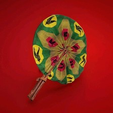 Large African Leather  Cloth Folding Fan