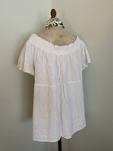 Anthropologie White Cotton Blouse SZ 2XL Lagenlook Milkmaid Tunic - Picture 2 of 7