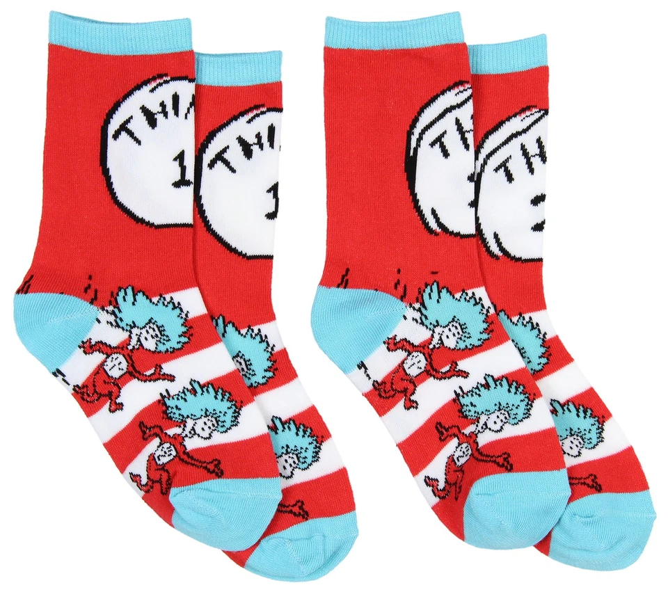 Dr. Seuss Socks Kids Cat In The Hat THING ONE THING TWO Pack Crew Socks Boys - Image 2 of 3