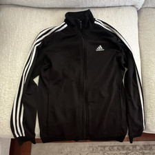 adidas Men s Full-Zip Black Track Jacket White 3-Stripes Fleece Size S