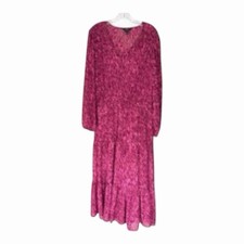 Simply Vera Wang Tiered Midi Dress Size S Pink Animal Print Boho Festival Party