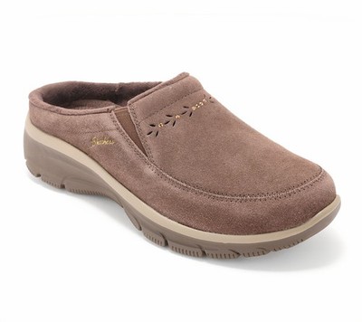 Skechers Easy Going Water-Repellent Studded Suede Clogs Chocolate 8/M New