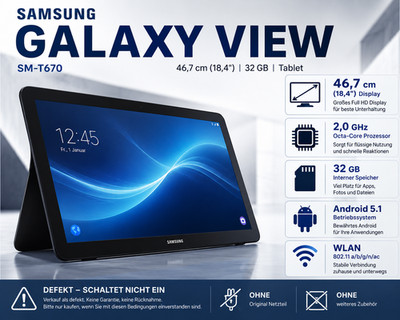 Samsung Galaxy View SM-T670 32 GB | 46,7 cm Schwarz | Android Tablet PC | Defekt