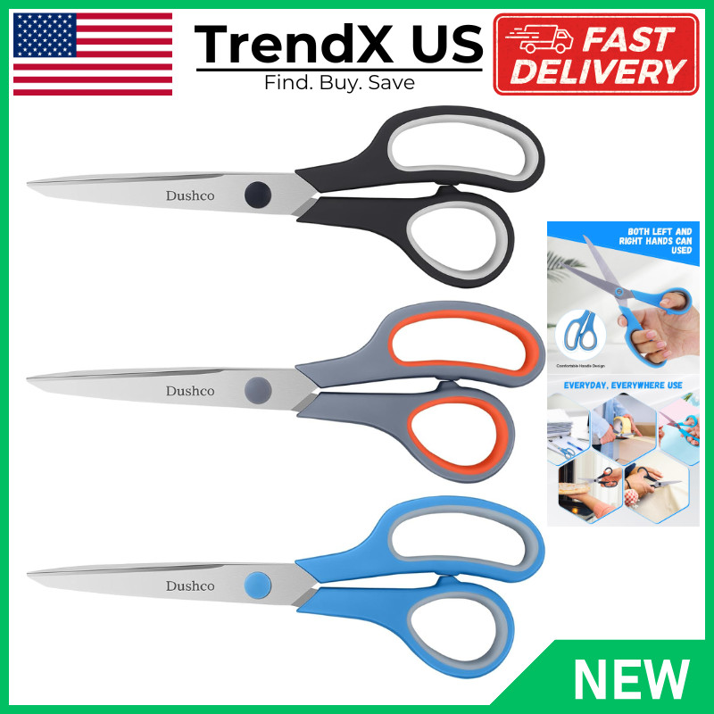 3-Pack Heavy Duty Scissors with Ultra Sharp Blades and Comfort Grip Home 8.5"