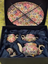 Nantucket Miniature Pink Floral 6 Piece Tea Set In Box - Never Used
