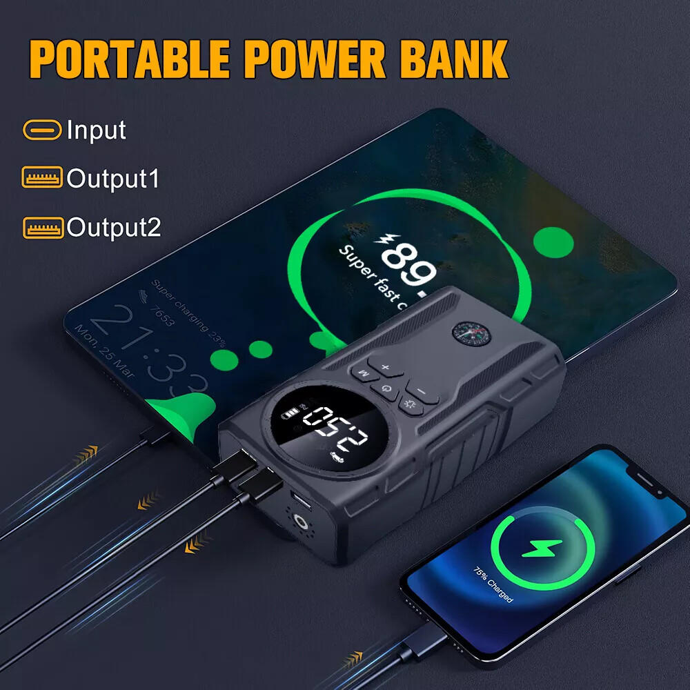 Car Jump Starter with Air Compressor 99800mAh Battery Jumper Box Charger Booster