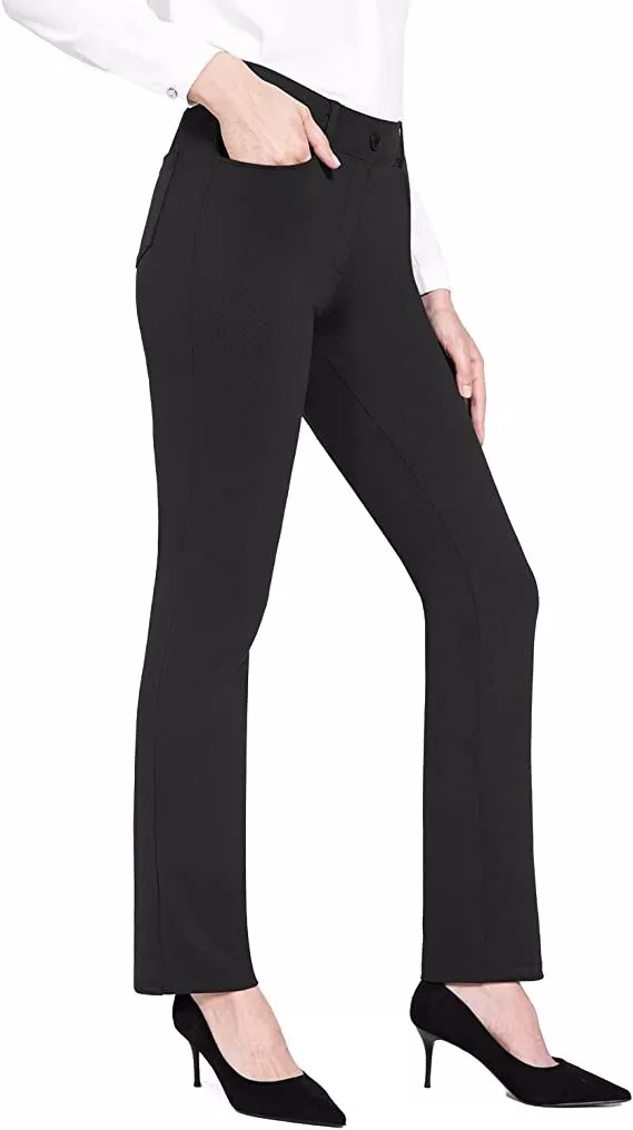 BALEAF Women's Yoga Dress Pants Stretchy Work Slacks Straight Leg w/Belt  Loops S