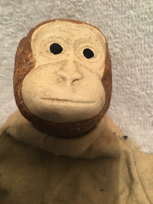 Vtg. Finger Puppet Cute Little Monkey Probably 1950s Cloth Body, Hard Head Ape