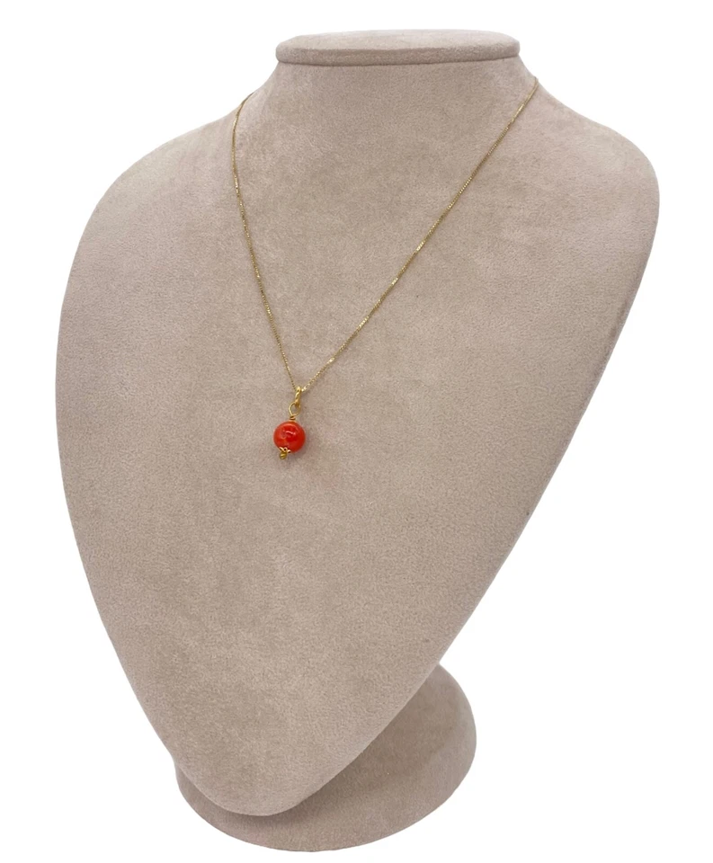 COLLANA CIONDOLO PALLINA CORALLO ROSSO E ARGENTO - Immagine 3 di 4