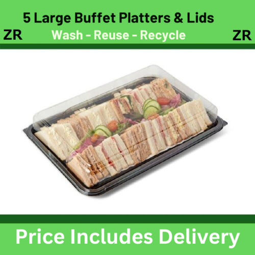 5x Large Catering Platters/Trays with Lids 450mm x 310mm x 75mm Reusable Tray - Picture 1 of 1