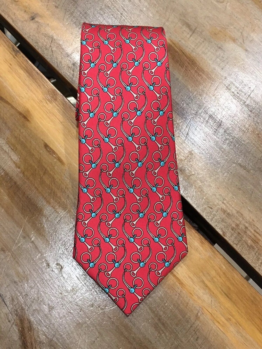 Men's Hermès HERMES Paris 100% Silk Red Equestrian Print Tie