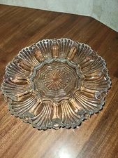 Vintage Anchor Hocking Glass 896 Clear Wave Fan Deviled Egg Server Tray  10"