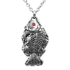 Fossil Design Stainless Steel Fish Skeleton Necklace Red Crystal gothic punk