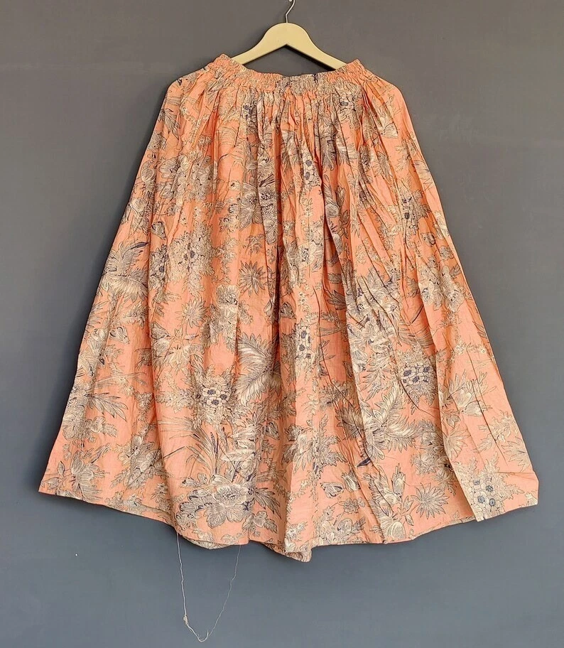 Cotton Peach Floral Printed Skirt Indian Women's Clothing Skirt Partywear Skirts