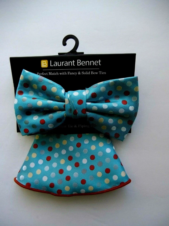 Галстук-бабочка мужской синий коричневый в горошек предварительно завязанный галстук-бабочка карман квадратный - Изображение 2 из 4