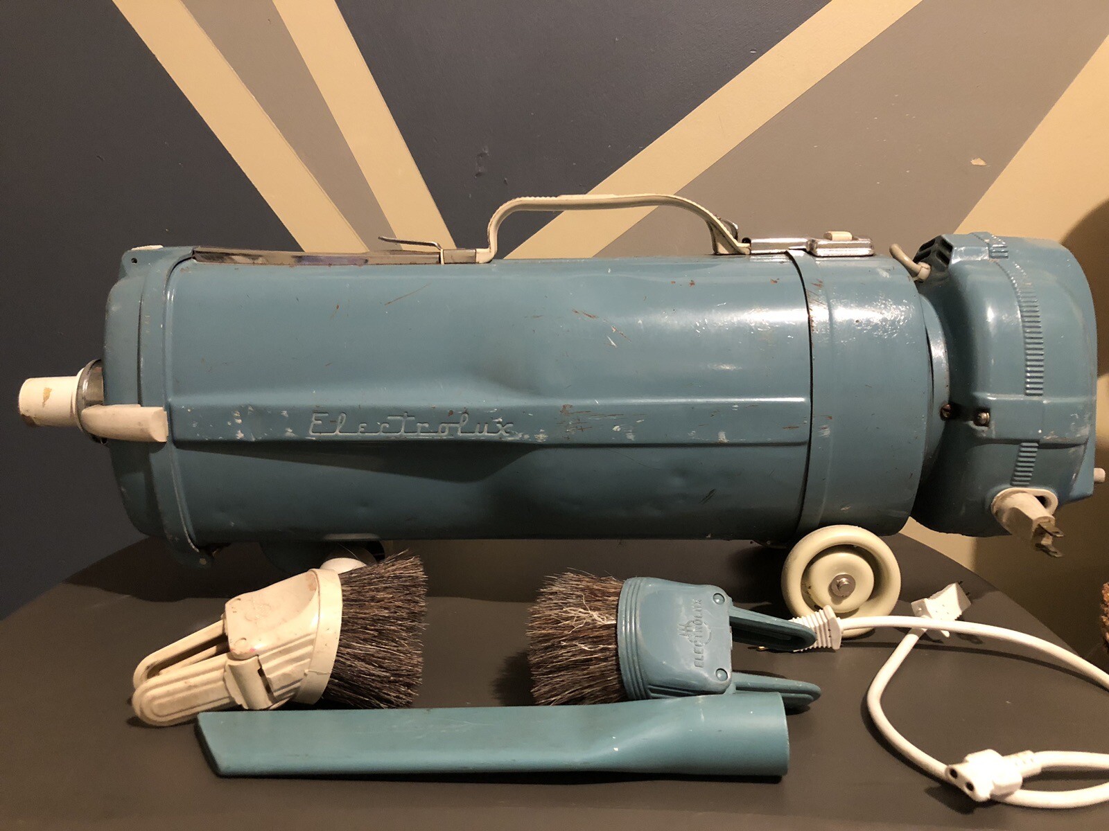 Electrolux Model L Blue Bagged Corded Metal Canister Vacuum Cleaner