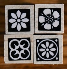 Floral Flower Rubber Stamp Set of Four 4 Mini