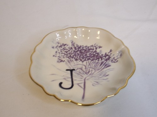 Anthropologie Home Botanical Floral Monogram Initial Trinket Dish Tray Letter J - Picture 2 of 6