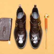 Men's Genuine Leather Business Dress Shoes British Pointed Zipper High Top Shoes