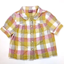 Juicy Couture Womens S/S Yellow Plaid Peter Pan Collar Cropped Jacket Size 8