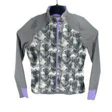 New Mondetta Women's Large Marble Gray Zip up Athletic Workout Jacket Thumbholes