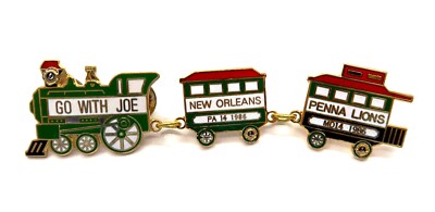 Vintage 3 Piece LIONS TRAIN PINS Lot Go With Joe, New Orleans, Penna Lions 1986