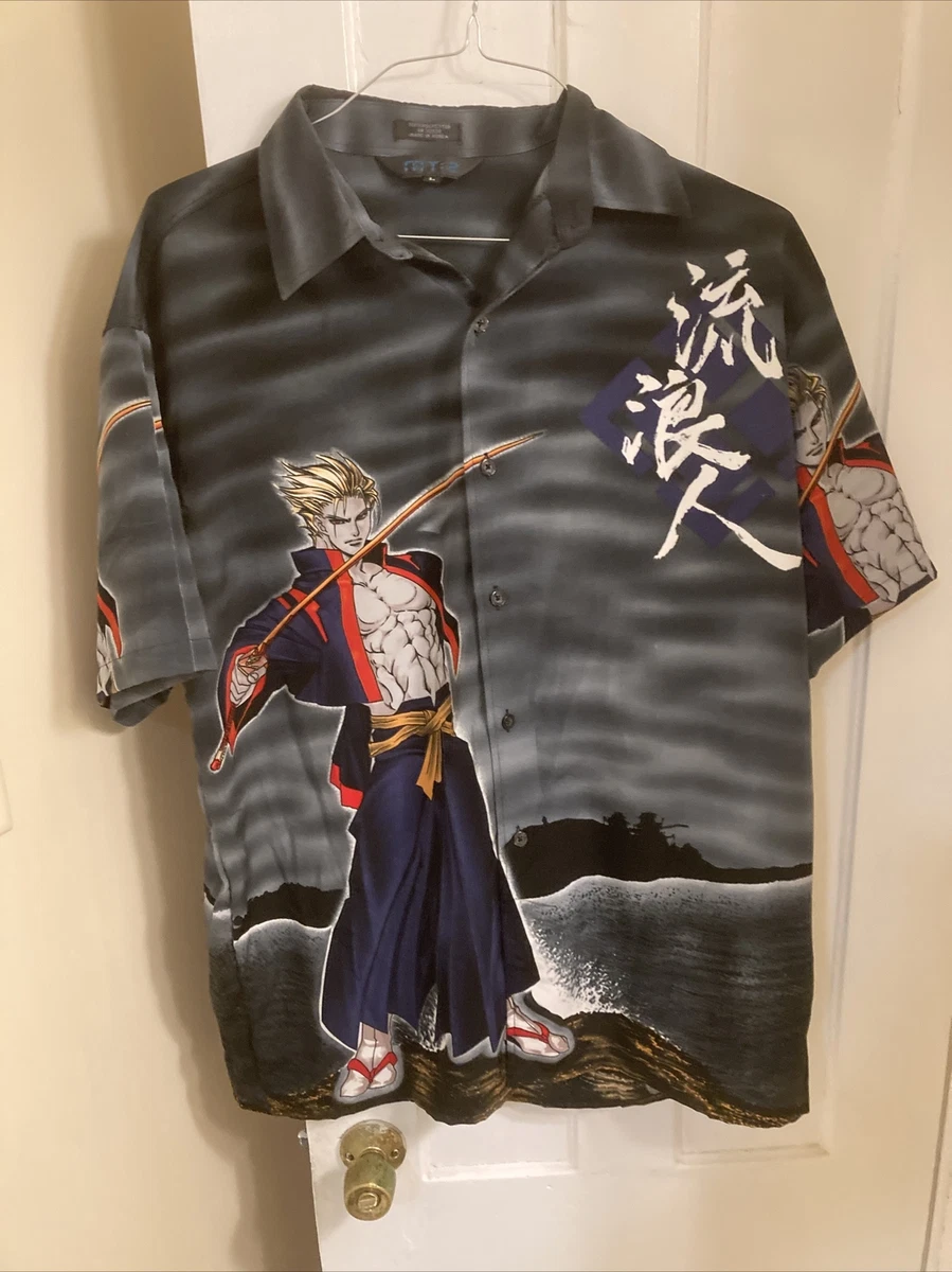 Samurai Anime Mt 2 Full Print Black Button Up Shirt Size Large