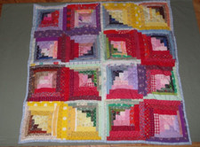 Vintage Handmade Bright Log Cabin Quilt Wall Hanging Table Topper Approx 36"x36"