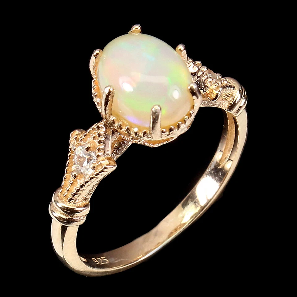 Anillo de plata de ley 925 ovalado ópalo de fuego 9x7 mm circonita simulada joyas de piedras preciosas Foto 2 de 4