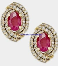 Natural Ruby  CZ Gemstones With 925 Sterling Silver Gold Plated Cufflinks A679