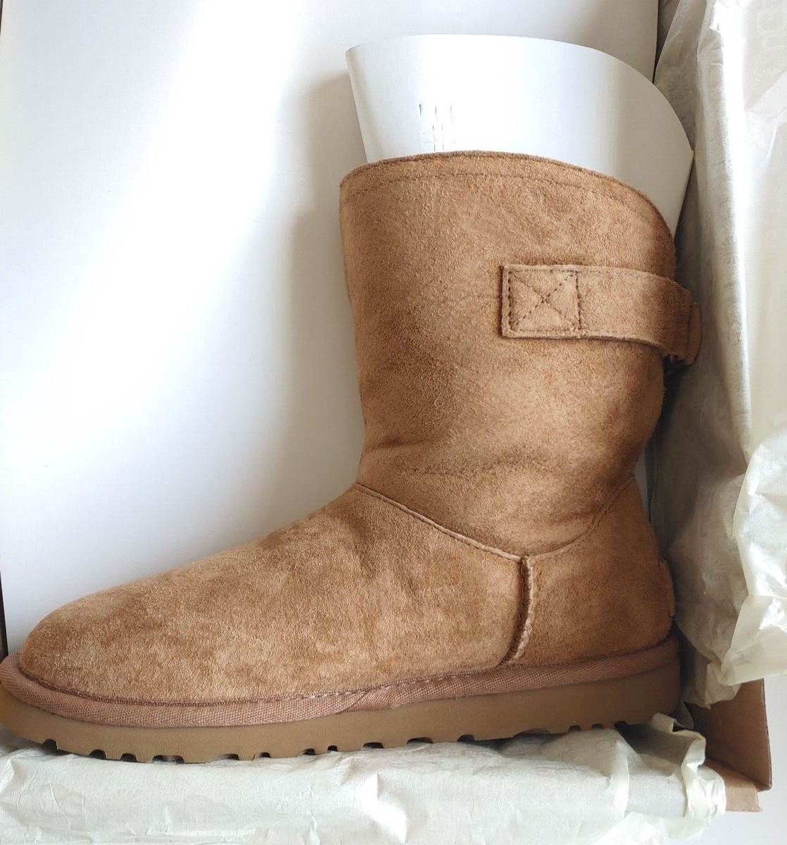 UGG Remora Buckle CHESTNUT Suede FAUX Fur Short Boots Size US