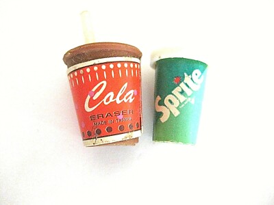 orig 1'' 1970s Sprite mini advertising can Gumball Machine toy Also ''Cola'' eraser