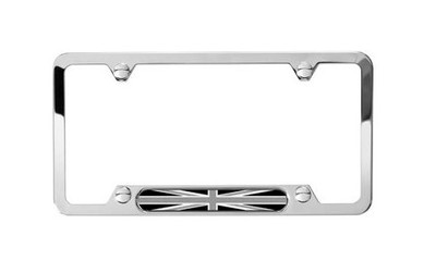OEM Mini Cooper Polished Steel License Plate Frame Black Jack 51805A5CFB5