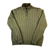 Oscar De La Renta Mens Green Ribbed Quarter Zip Sweater
