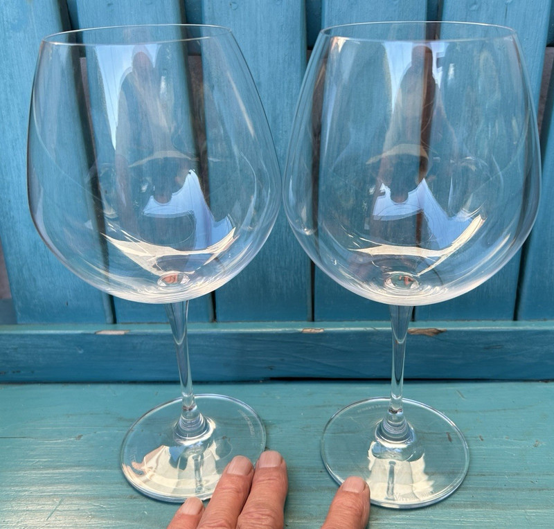 waterford SET-OF-2 X 9" ROBERT MONDAVI HUGE WINE GLASSES crystal 3" ACROSS TOPS