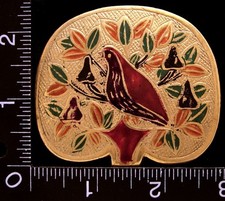 MG26156 VINTAGE  PARTRIDGE  CLOISONNE ARTWORK BRASS BELT BUCKLE