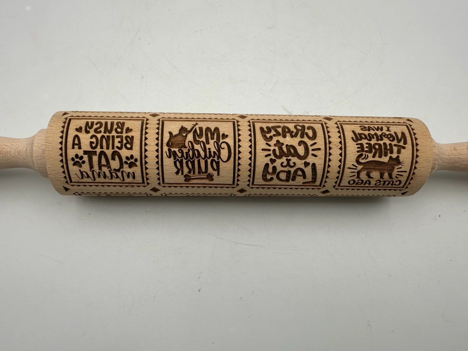 Embossed Wooden Cat Theme Rolling Pin Cookie Stamp By Pastrymade New
