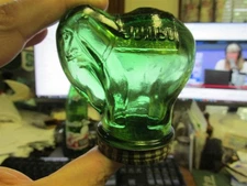 GREEN glass Jumbo Peanut Butter ELEPHANT shaped jar with Original Lid SCARCE