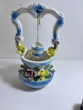 Unbranded Wishing Well Planter Home Decor Blue White Excellent 3D Floral Rose