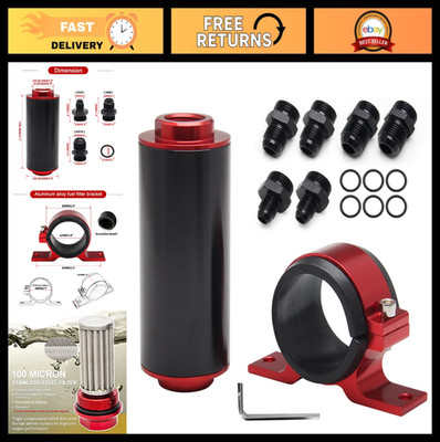 Universal Inline Fuel Filter Kit with 6AN 8AN 10AN Adapters, 100 Micron, for Gas