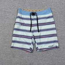 Patagonia Board Shorts Mens 30 Blue Planing Striped Stretch Beach Surf Swim
