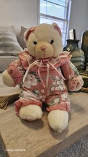 Vtg Floral Teddy Bear Plush - Stuffed Toy with Lace Outfit - Made in Thailand